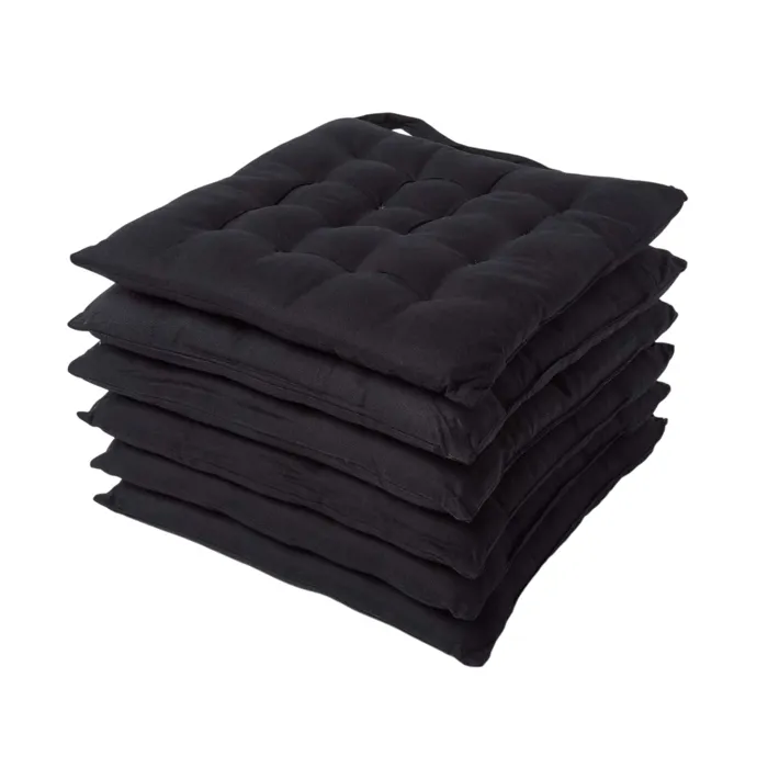 Galette De Chaise En 100% Coton 40x40cm Noir - Lot De 6 - Homescapes