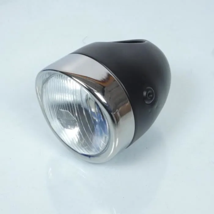 Optique Phare Avant Moto Noir Cerclage Chromé Avec Casquette Trou