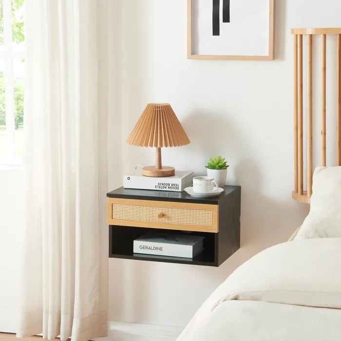 Étagère murale Eiker 40 x 32 x 23 cm noir aspect rotin en.casa