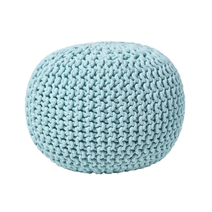 Pouf En Tricot Rond Coloris Bleu Pastel 35x40cm - Homescapes