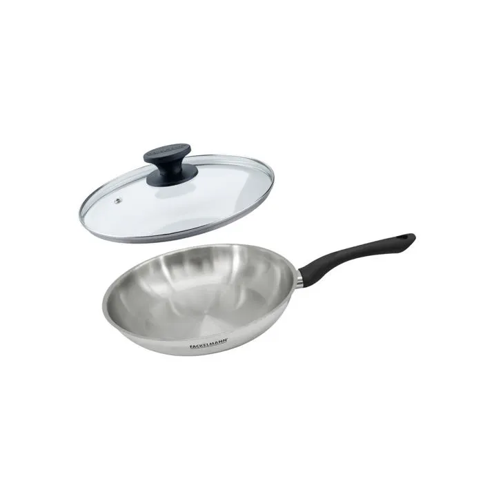 Set Poêle 28 Cm En Inox Et Couvercle Verre Geneva