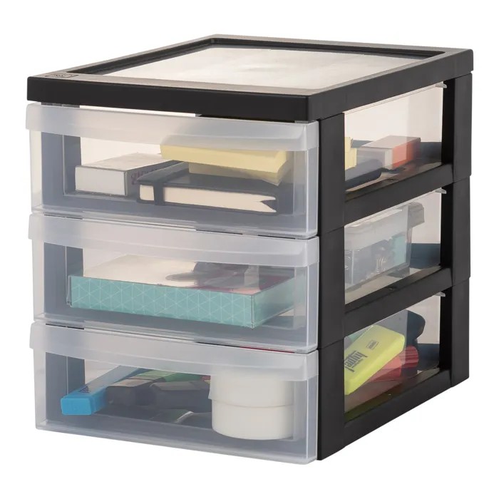 Iris Ohyama, Tour de rangement Plastique Bureau A5, 3 Petits Tiroirs,Noir, DC-A5