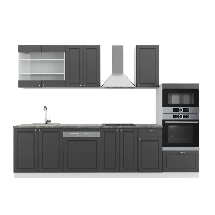 Vicco Cuisine Anthracite-or/blanc 300cm avec armoire haute, PT Anthracite