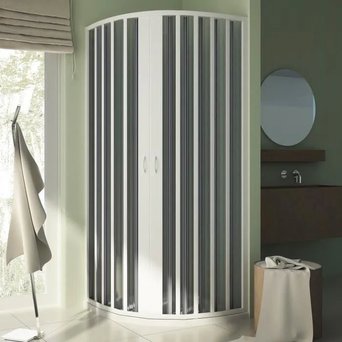 Cabine douche demi-circulaire 70x90 CM Rayons 38 H185 en Plastique pvc modèle Sharp ouverture centrale