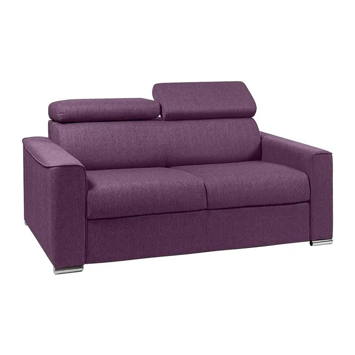Canapé 2 places convertible express en tissu violet - couchage 120 cm - Matelas 14 cm avec mémoire de forme VIZIR