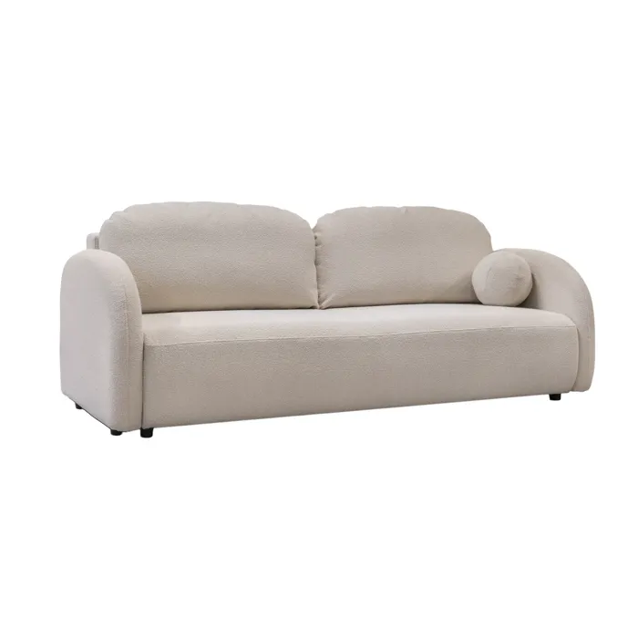 Syna - Canapé 3 Places Convertible En Tissu Bouclette Beige