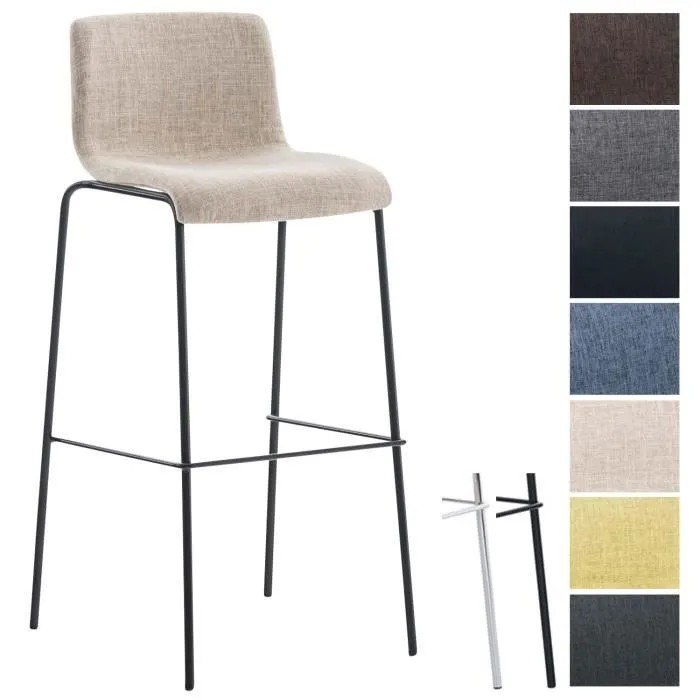Tabouret De Bar Hoover Tissu 4 Pieds Structure Noir Crème