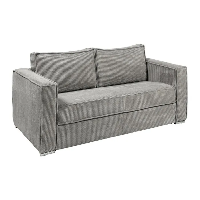 Canapé 3 places convertible express en velours côtelé gris clair - Couchage 140 cm - Matelas 14 cm LORETO