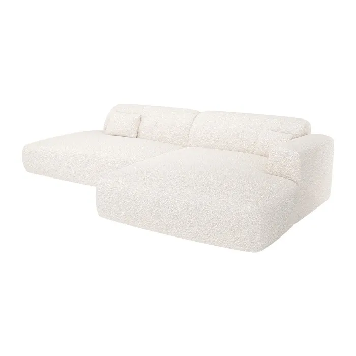Canapé d'angle droit ouvert en tissu bouclette blanc POGNI de Maison Céphy