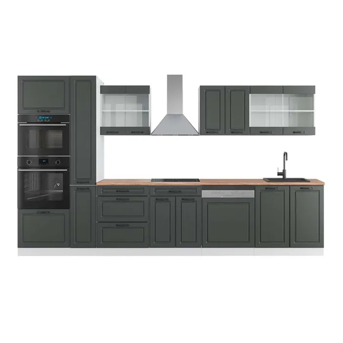 Vicco Ligne de cuisine Anthracite maison de campagne/blanc 350cm avec armoire haute, PT Chêne
