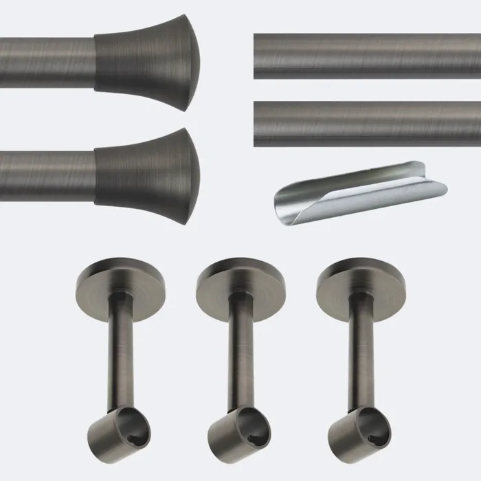 Kit de tringle à rideaux Carbone 300cm Diam.20mm Embout Pommeau - Fixation Mur - Boulet