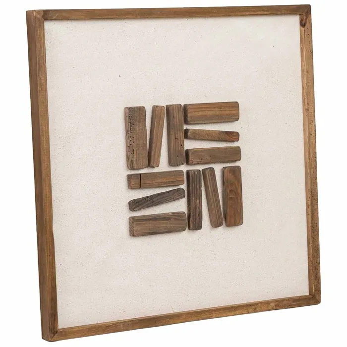 Tableau En Bois Recyclé Fait Main Relief Brun Et Beige 62x4x62 Cm H