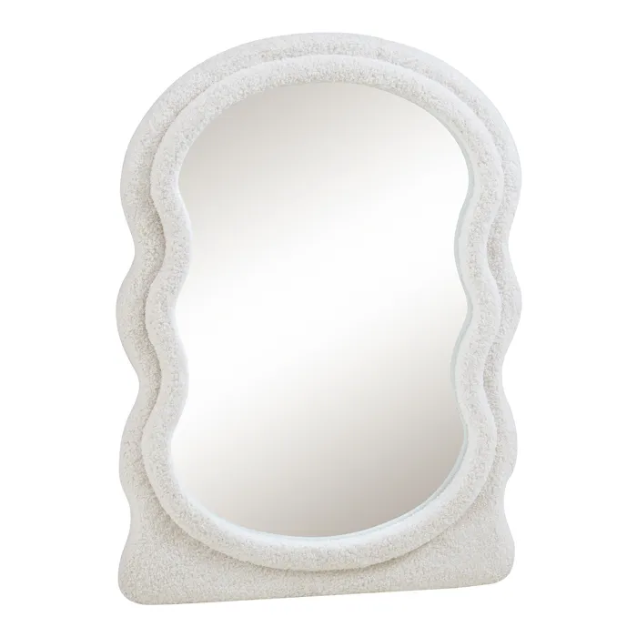 Miroir mural Brummen cadre en tissu peluche 80 x 60 cm blanc en.casa