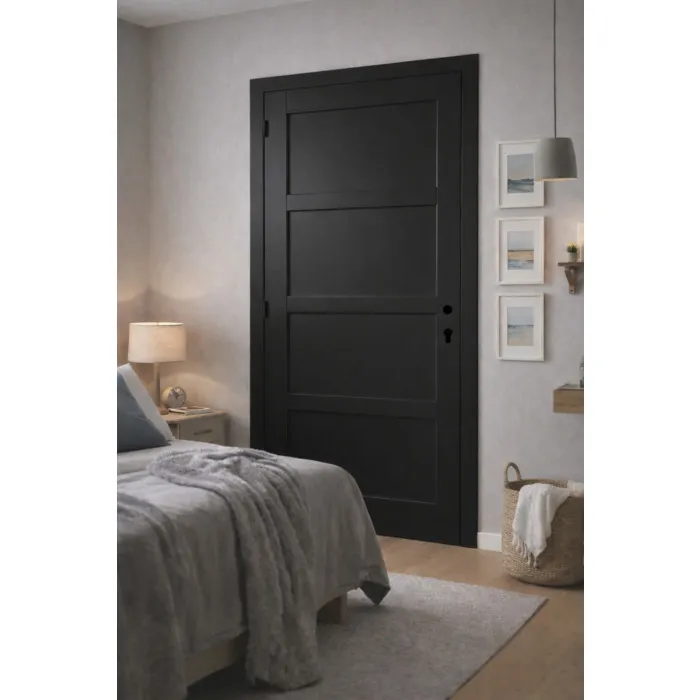 Bloc Porte Telia Noir 4 Panneaux H204 X L73 Cm Côte Tableau P.droit Gd Menuiseries