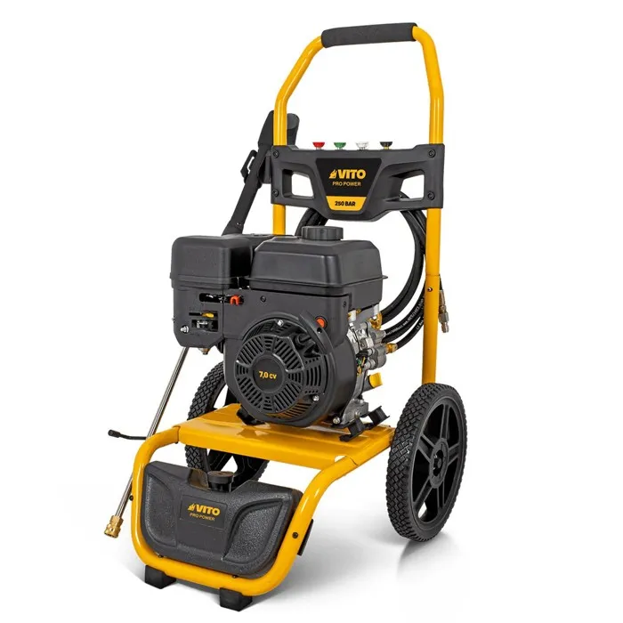 Nettoyeur haute pression thermique 250 bar Moteur 207CC 7CV 5.2KW Tuyau HP 8mètres 4 buses VITO