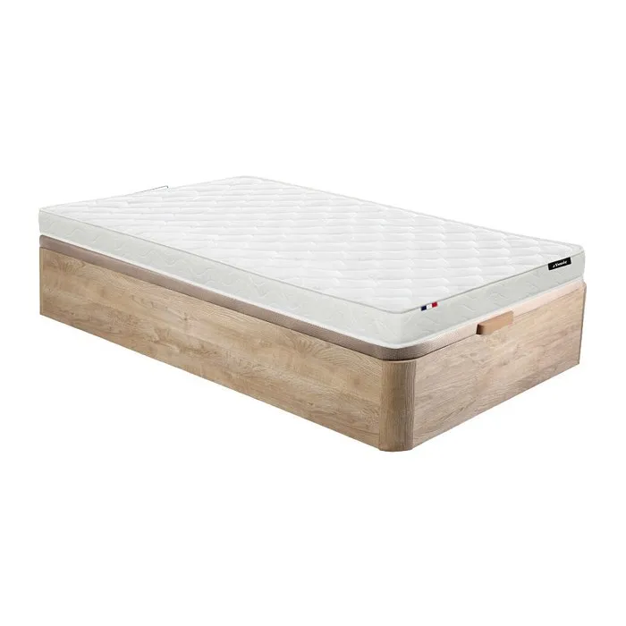 Ensemble 90 x 190 cm sommier coffre naturel clair + matelas mousse ép.15cm - ZEUS de YSMÉE