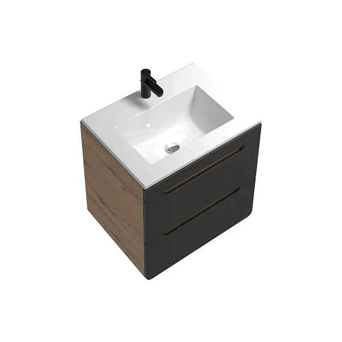 Meuble de salle de bain suspendu avec vasque à encastrer - Coloris naturel et anthracite - 60 cm - ARUBA