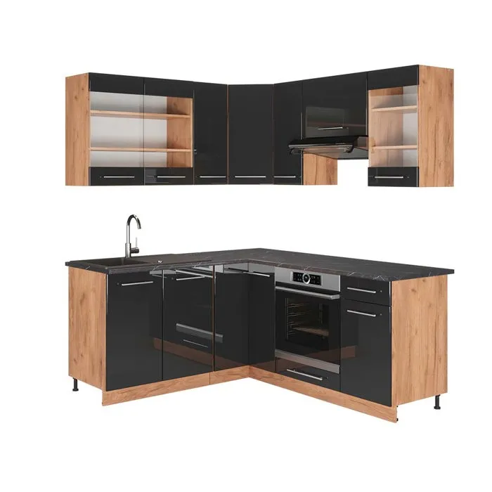 Vicco Cuisine en angle Anthracite Haute brillance/Chêne de force doré 190 x 160 cm, PT Anthracite