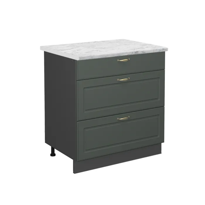 Vicco Meuble cuisine Vert Or Campagne/Anthracite 80cm avec 3 tiroirs plan de travail Marbre