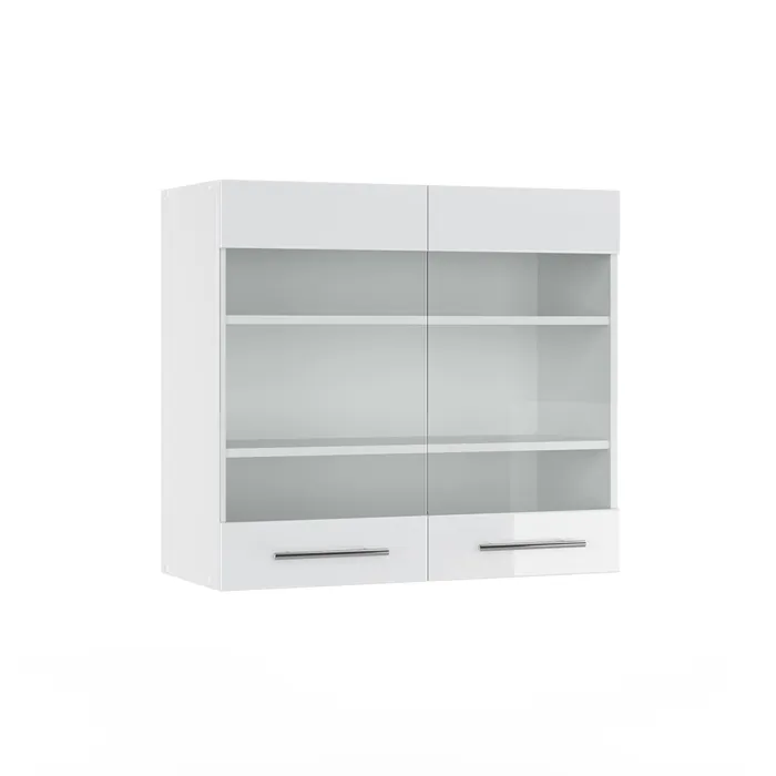 Vicco Meuble de cuisine haut vitré Blanc Haute brillance 80cm