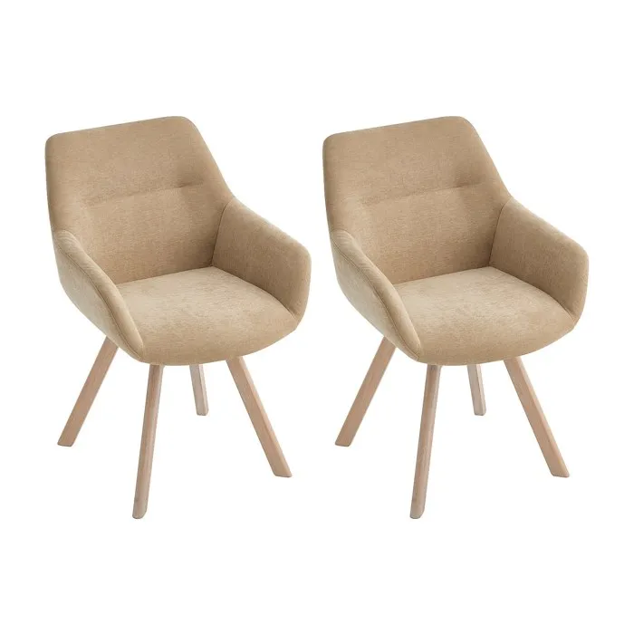 Lot de 2 chaises pivotantes avec accoudoirs en tissu et chêne - Beige - VELBURY