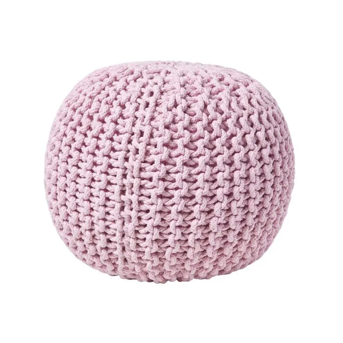 Pouf En Tricot Rond Coloris Rose Pastel 35x40cm - Homescapes