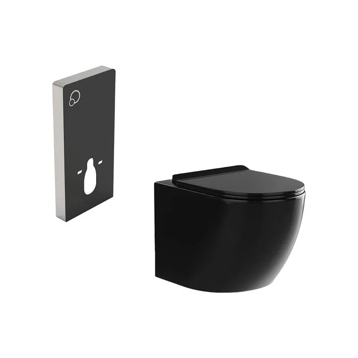 Pack WC suspendu avec bâti-support décoratif - Noir brillant - JAVOINE