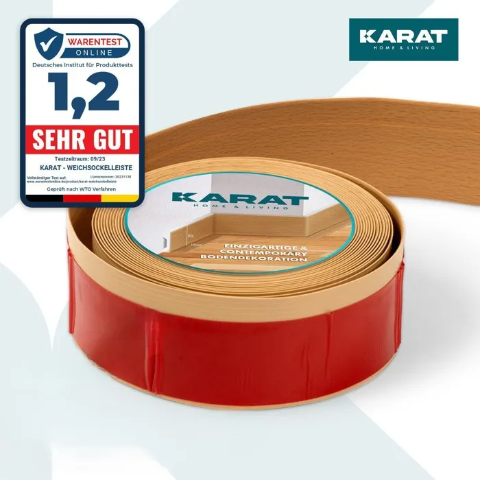 Plinthe auto-adhésive, 50 x 15 mm, Hêtre clair, L: 25 m, Plinthe de cuisine, Plinthe PVC flexible