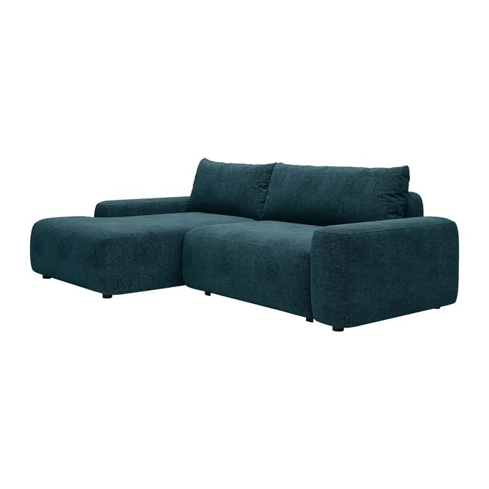 Canapé d'angle gauche convertible en tissu texturé bleu DAVISO