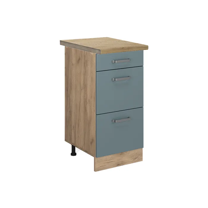 Vicco Meuble cuisine Bleu-gris/Chêne doré 40cm avec tiroirs plan de travail Chêne doré