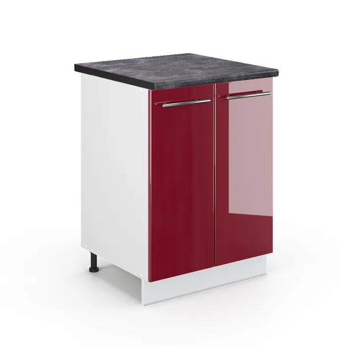 Vicco Meuble bas de cuisine Rouge bordeaux Haute brillance/Blanc 60cm plan de travail Anthracite