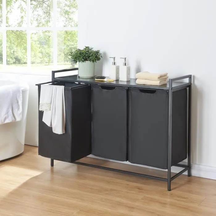 Panier à linge Saltvik avec 3 bacs coulissants 76 x 103 x 38 cm noir en.casa