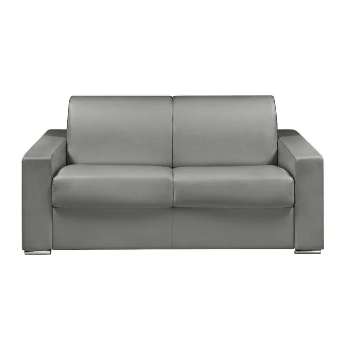 Canapé 2 places convertible express en simili gris - Couchage lattes larges 120 cm - Matelas 14 cm avec mémoire de forme CALITO