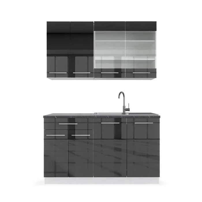 Vicco Cuisine Anthracite brillant/blanc 140cm, PT Anthracite