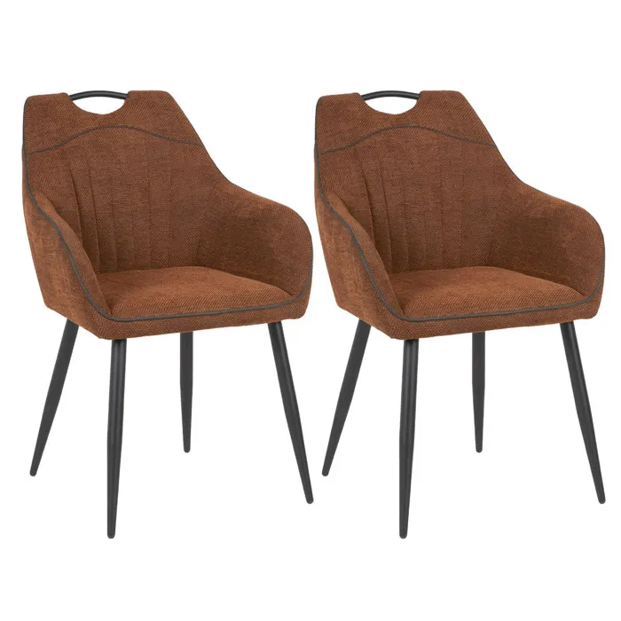 FABRICE - Lot de 2 Fauteuils de Table Tissu Maille Polyester et Liseré Cuivre