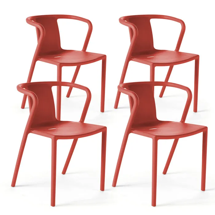 Lot de 4 chaises en plastique rouge Oviala