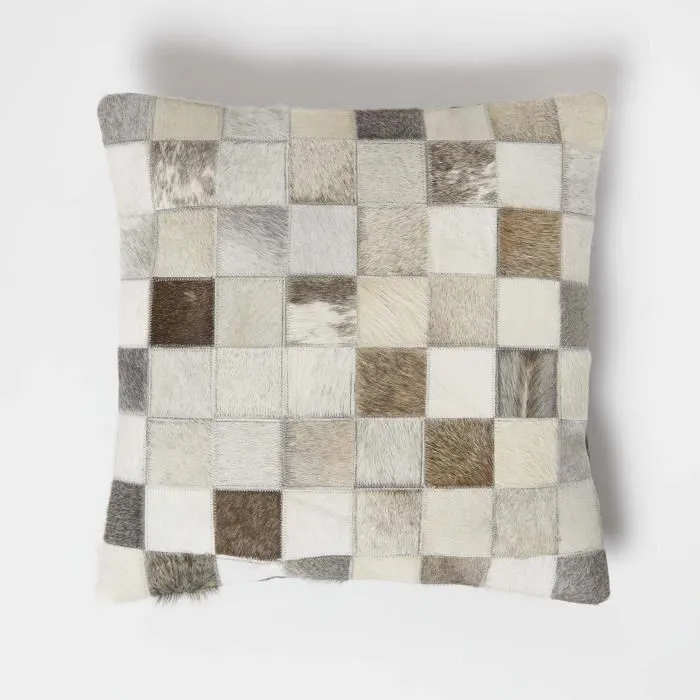 Coussin Patchwork En Peau Véritable, 45x45cm - Homescapes