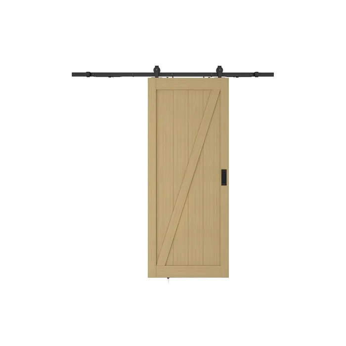 Porte coulissante avec système en applique en bois et MDF - Naturel clair - H205 x L73 cm - BALERMA