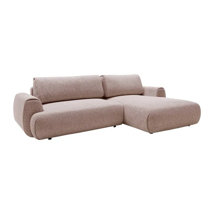 Canapé d'angle droit convertible en tissu chiné rose MONELIA
