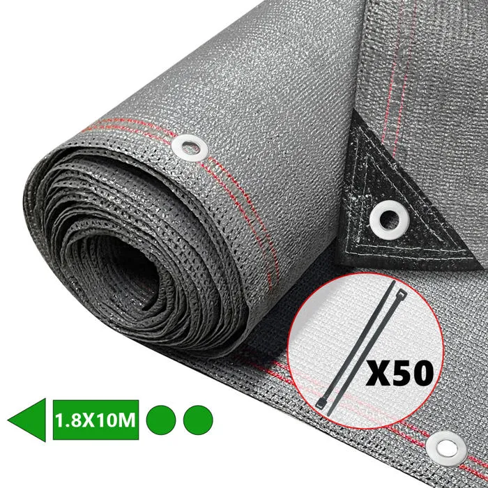 Brise vue occultant en HDPE 230g/m² 1.8x10m avec attaches de fixation gris VOUNOT