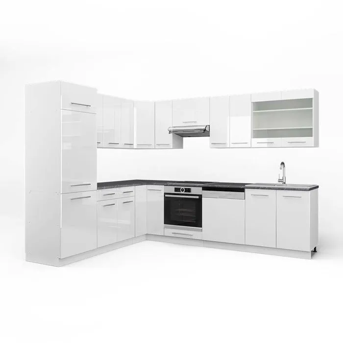 Vicco Cuisine en angle Blanc Haute brillance/Blanc 287 x 227 cm, PT Anthracite