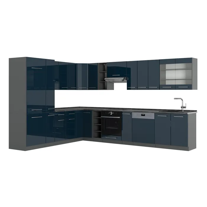 Vicco Cuisine dangle Bleu foncé brillant/Anthracite 347 x 257 cm sans PT