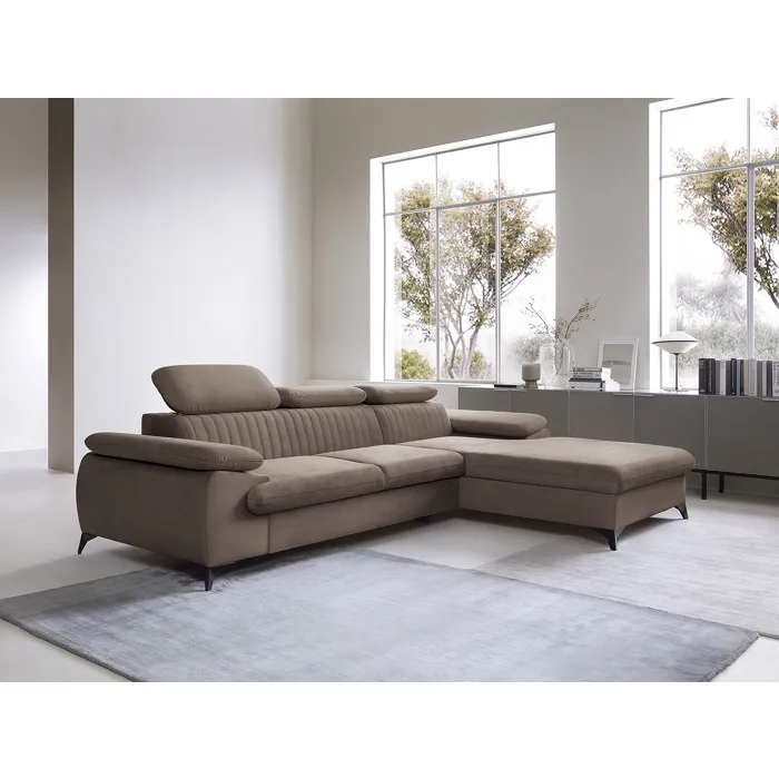 Canapé d'angle droit convertible en velours taupe SAMARA