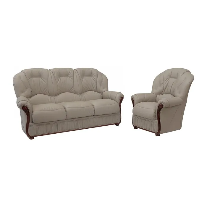 Canapé 3 places et fauteuil 100% cuir de buffle taupe DAPHNE