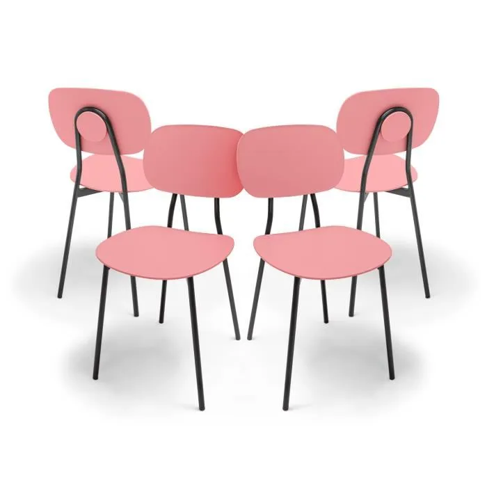 Fabriano - Lot De 4 Chaises Design En Métal Et Pp, Style Moderne, Couleur Élégante Rose
