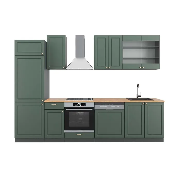 Vicco Cuisine Vert et or campagne/anthracite 300cm, PT Chêne