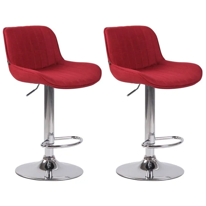 Lot De 2 Tabourets De Bar Chaises Hautes En Tissu Rouge Coutures Verticales Support 10_0004286