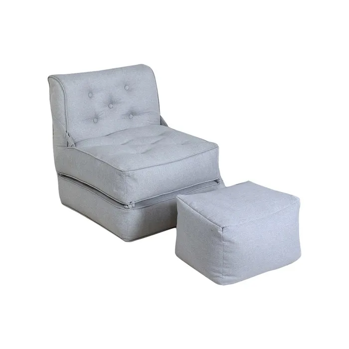 Fauteuil convertible chauffeuse avec repose-pieds en tissu gris clair ZONIRA