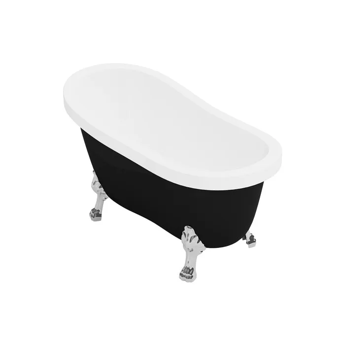 Baignoire îlot rétro avec pieds de lion argentés - 145 x 74 x 77 cm - Noir mat - 200 L - NISOS II