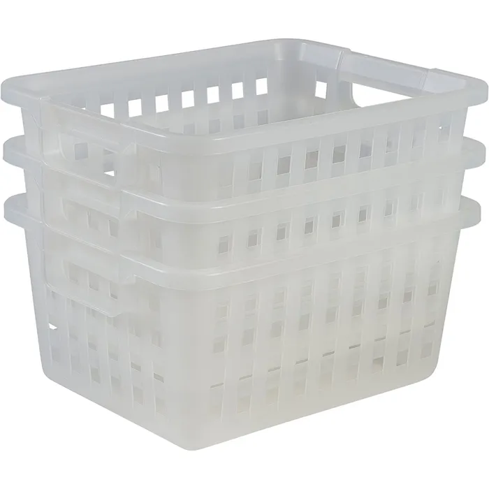 Iris Ohyama, Lot de 3 paniers de rangement, 11.6 L, Empilable, L25.5 x l32.5 x H15 cm, Transparent